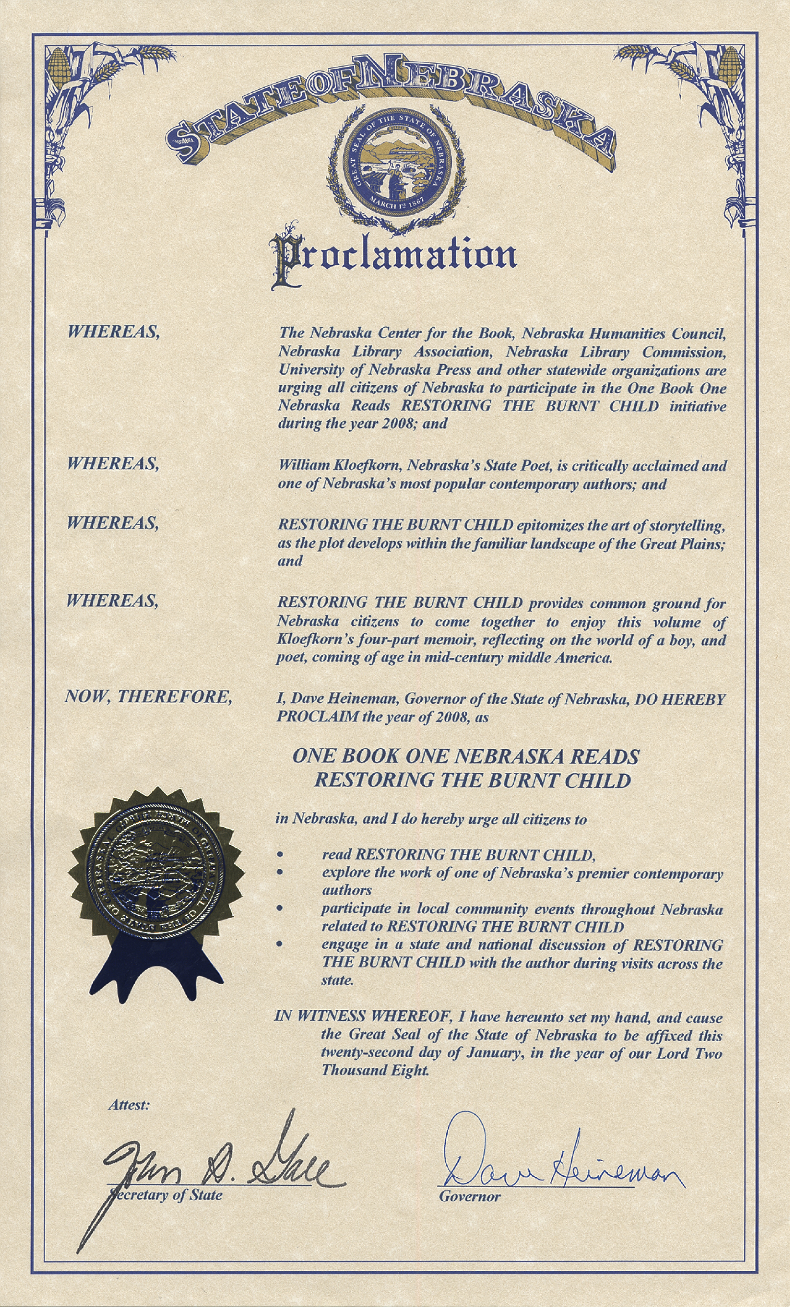One Book One Nebraska Proclamation